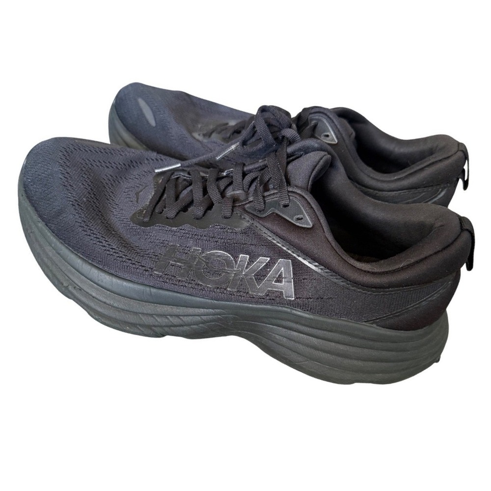 Hoka Bondi 8 Womens 11D Wide Running Shoes Triple Black Sneakers comfort cushion